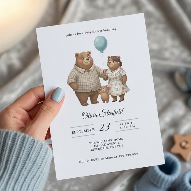 Invitation Baby Shower for Boy Blue Balloon, Teddy Bear (Créateur téléchargé)