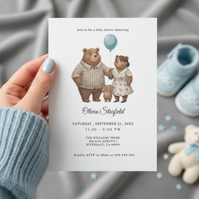 Invitation Baby Shower for Boy Blue Balloon, Teddy Bear (Créateur téléchargé)