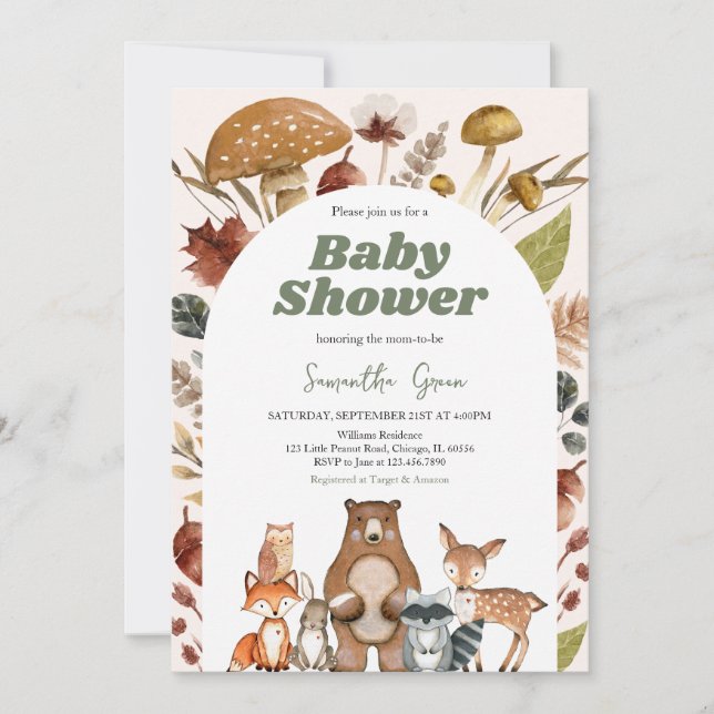 Invitation Baby shower forestier d'automne neutre pour les ho (Devant)