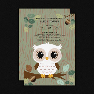 Invitation Baby shower forestier de la Chouette rustique