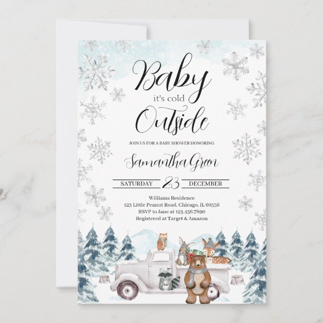 Invitation Baby shower forestier d'hiver (Devant)