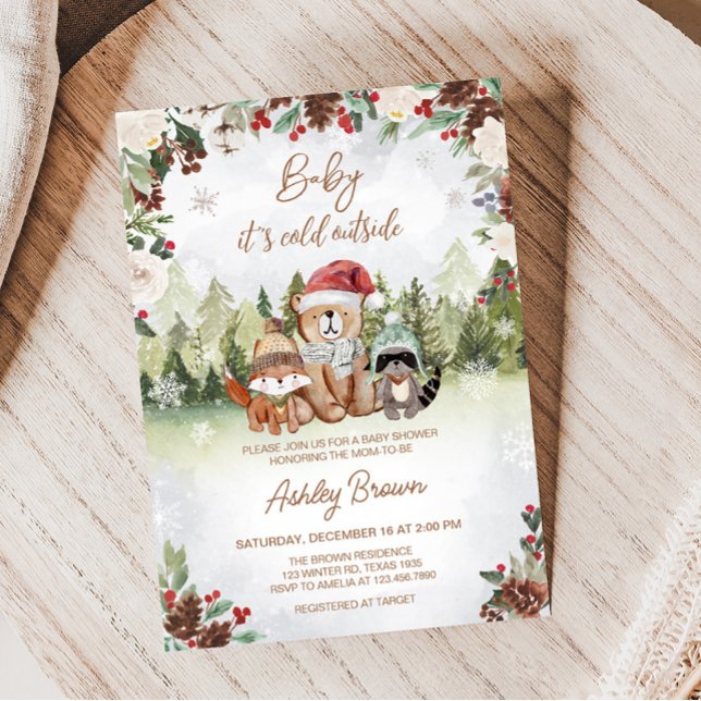 Invitation Baby shower forestier d'hiver (Winter Forest Baby Shower Invitation)