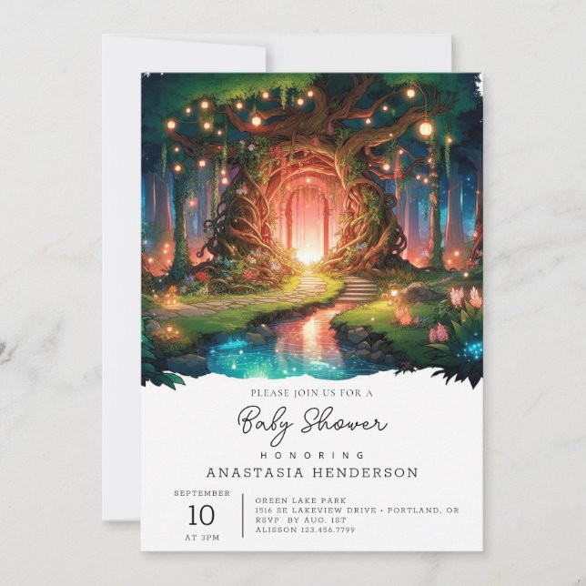Invitation Baby shower forestier enchanté Imaginaire mignon (Devant)