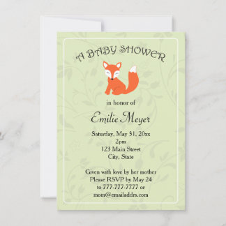 Invitation Baby shower forestier Green Floral Fox