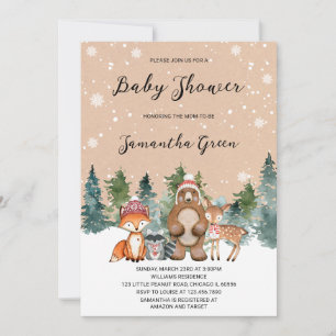 Invitation Baby shower forestier hivernal neutre pour les fem