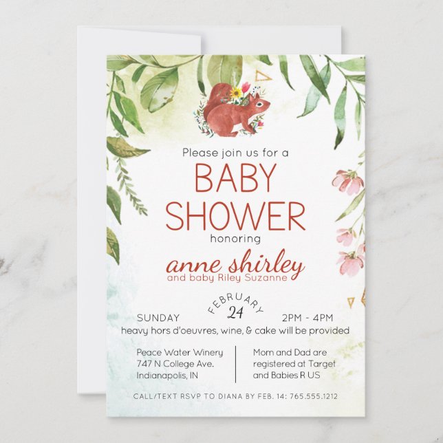 Invitation Baby shower forestier moderne - Créatures forestiè (Devant)