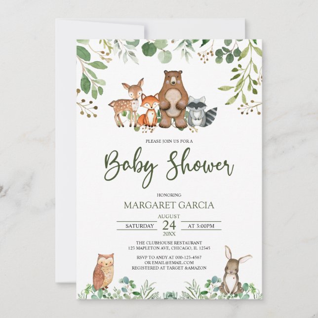 Invitation Baby shower forestier neutre pour les femmes (Devant)