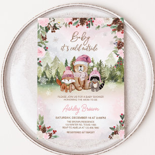 Invitation Baby shower forestier rose d'hiver