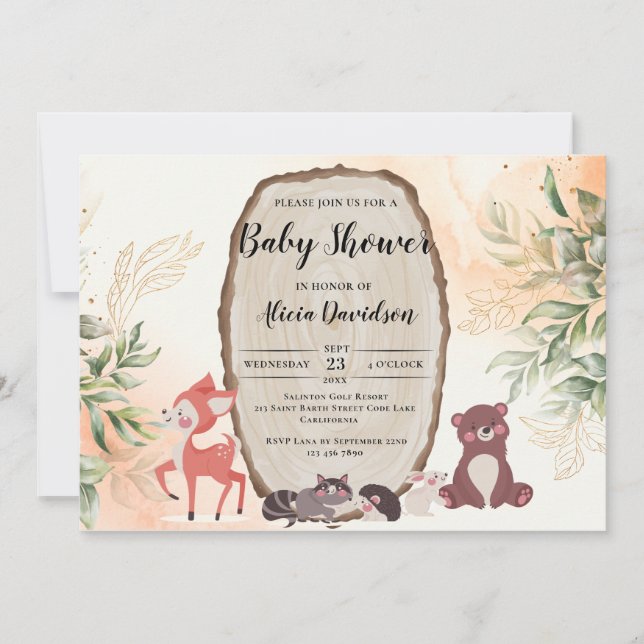 Invitation Baby shower forestier Watercolor (Devant)