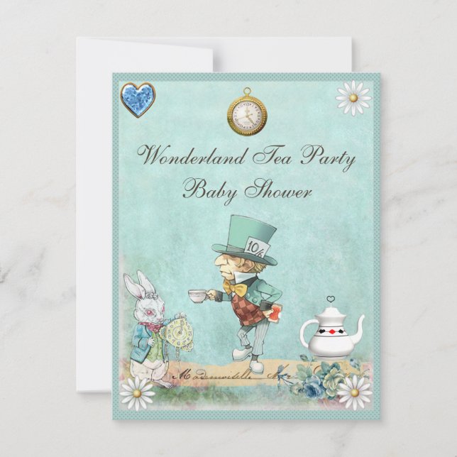 Invitation Baby shower fou de thé du pays des merveilles de (Devant)