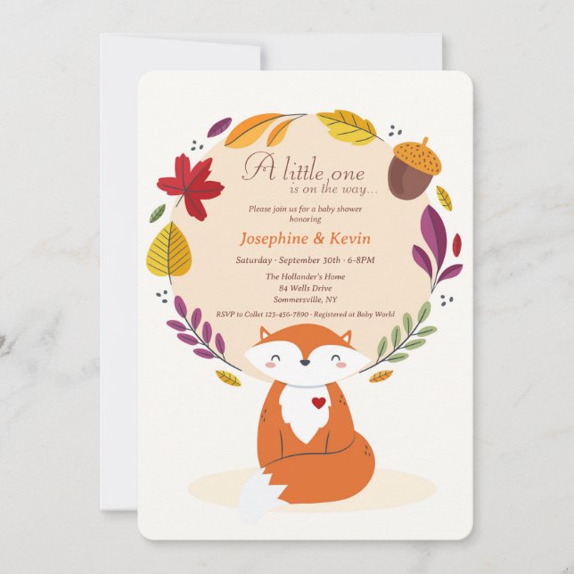 Invitation Baby shower Fox et Feuille (Devant)