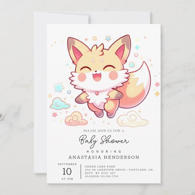 Invitation Baby shower Fox Imaginaire simple (Devant)