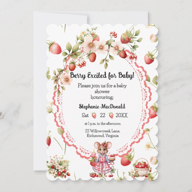 Invitation Baby shower fraise (Devant)