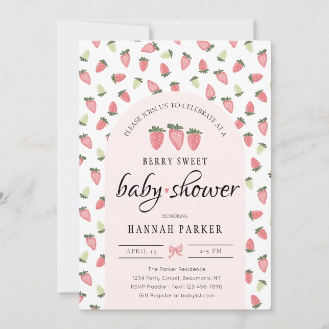 Invitation Baby shower fraise (Devant)