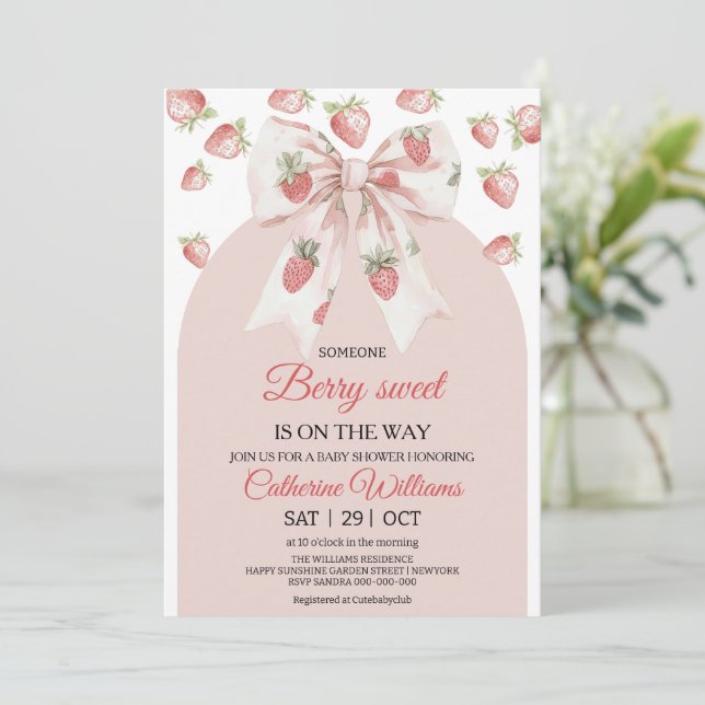 Invitation Baby shower fraise | Berry Baby (Debout devant)