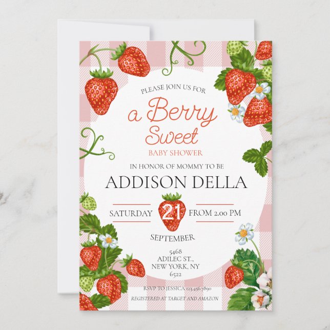 Invitation Baby shower fraise Berry Baby (Devant)