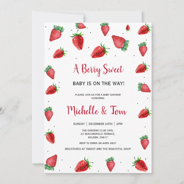 Invitation Baby shower fraise | Berry Sweet (Devant)