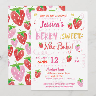 Invitation baby shower Fraise BERRY SWEET Aquarelle