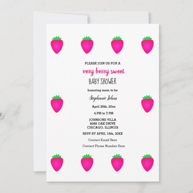 Invitation Baby shower fraise rose très Berry Baby Girl (Devant)