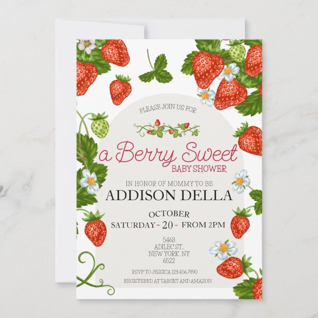 Invitation Baby Shower Fraise | Sucré aux Fruits Rouges (Devant)