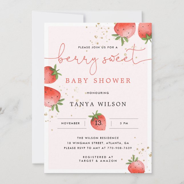 Invitation Baby shower fraise | Un Berry Sweet (Devant)