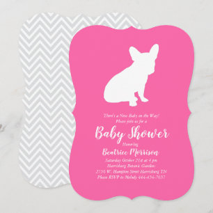 Invitation Baby shower Français de Bulldog Frenchie Rose Girl