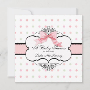 Invitation baby shower - French Bow Dot Swirl