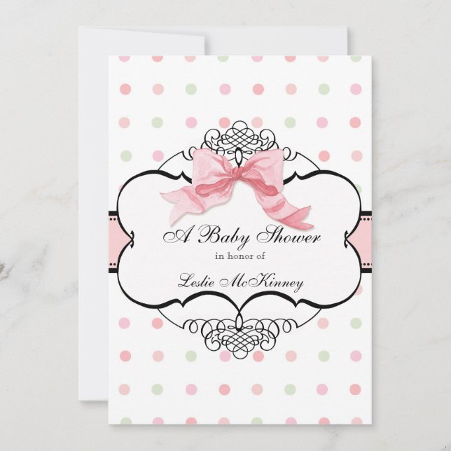 Invitation baby shower - French Bow Dot Swirl (Devant)