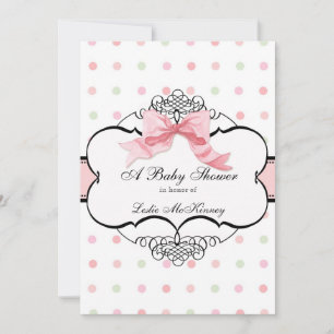 Invitation baby shower - French Bow Dot Swirl