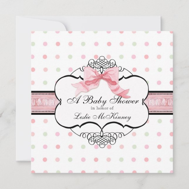 Invitation baby shower - French Bow Dot Swirl vs2 (Devant)