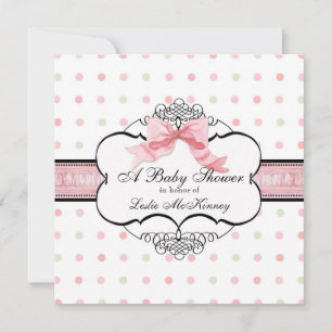 Invitation baby shower - French Bow Dot Swirl vs2