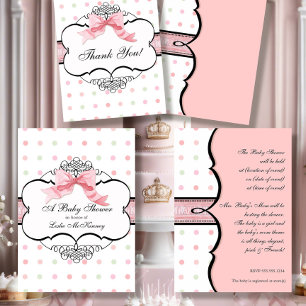 Invitation baby shower - French Bow Dot Swirl vs2