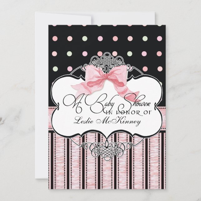 Invitation baby shower - French Bow Dot Swirl vs3 (Devant)