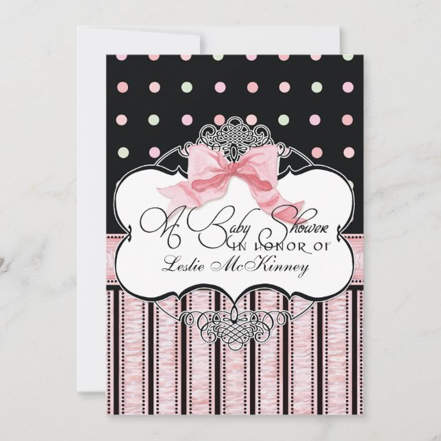 Invitation baby shower - French Bow Dot Swirl vs3 (Devant)