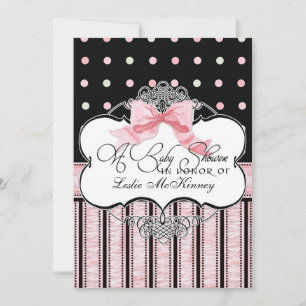 Invitation baby shower - French Bow Dot Swirl vs3