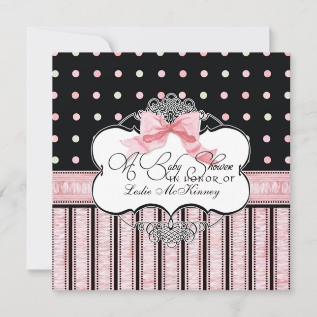 Invitation baby shower - French Bow Dot Swirl vs3 (Devant)
