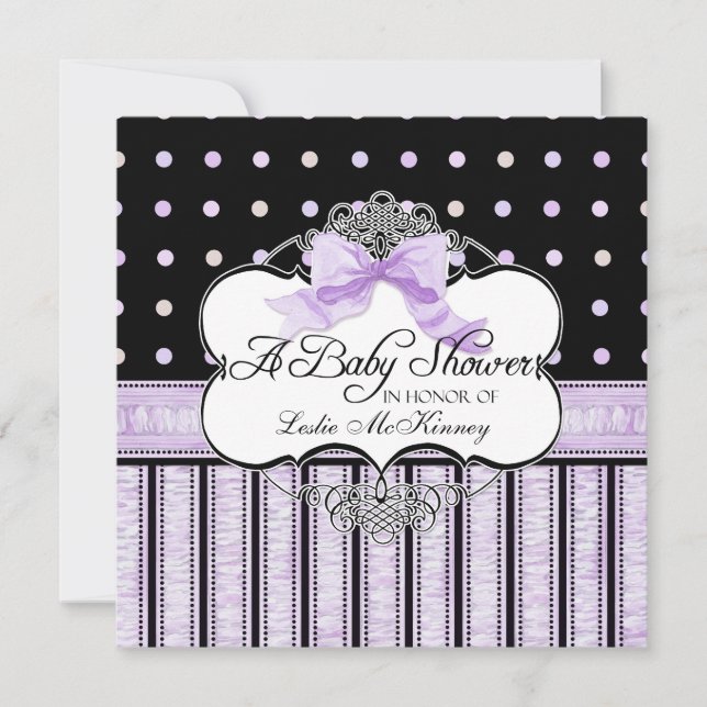 Invitation baby shower - French Bow Dot Swirl vs4 (Devant)
