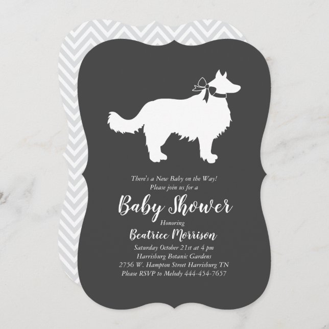 Invitation Baby shower frontalier de Chien Collie (Devant / Derrière)