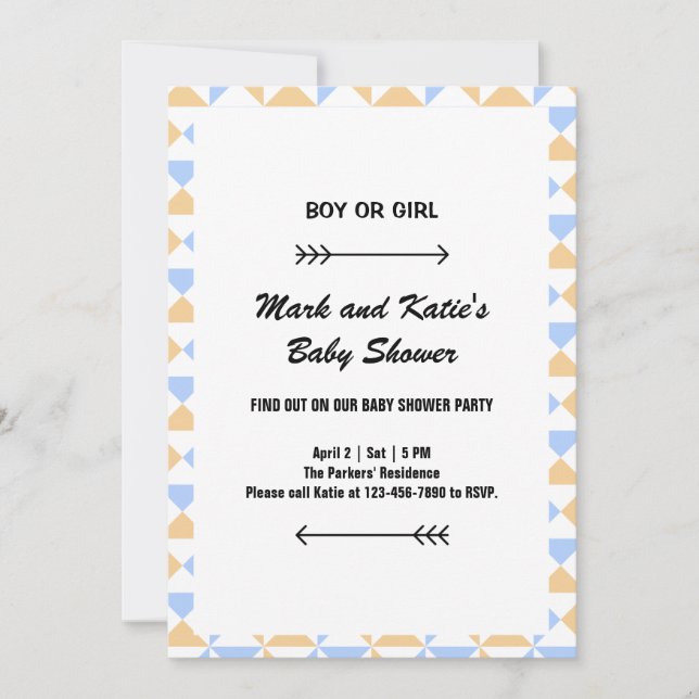 Invitation Baby shower frontalier de couleur simple pour garç (Devant)