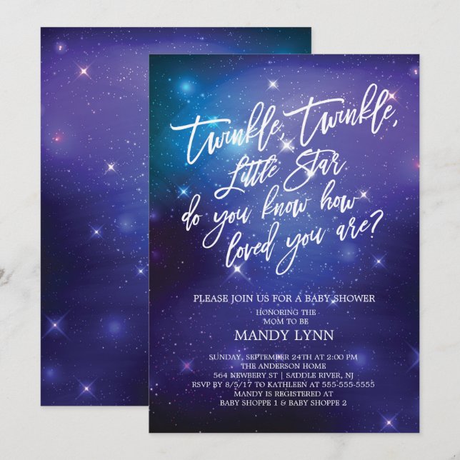 Invitation Baby shower Galaxy Twinkle Twinkle Star (Devant / Derrière)
