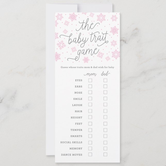 Invitation Baby shower Game Card Baby Trait Game Snowflake (Devant)
