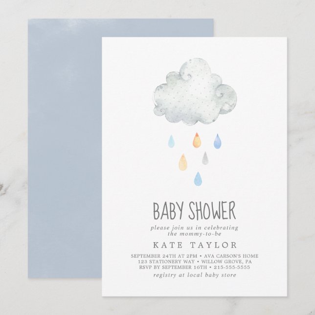 Invitation Baby shower Garçon à nuage de pluie (Devant / Derrière)