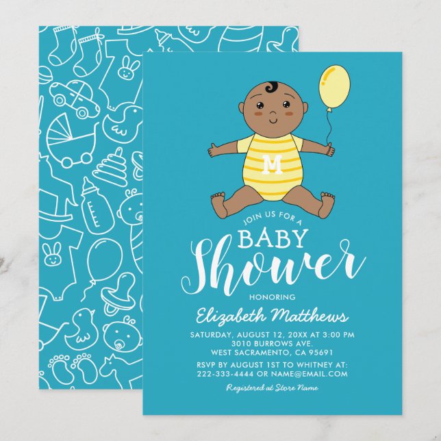 Invitation Baby shower garçon afro-américain (Devant / Derrière)
