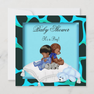 Invitation Baby Shower Garçon Animal Ours Afro-Américain