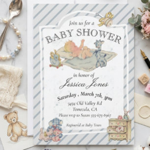 Invitation Baby Shower Garçon Animaux en Peluche Vintage