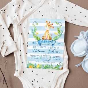 Invitation Baby shower garçon, Baby shower girafe