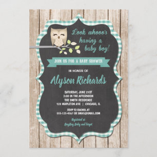 Invitation Baby shower garçon, baby shower hibou