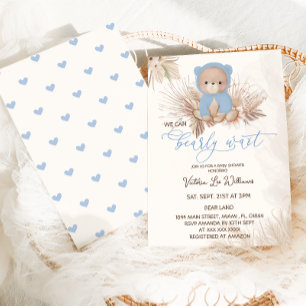 Invitation Baby shower Garçon Bear Blue Boho Pampas