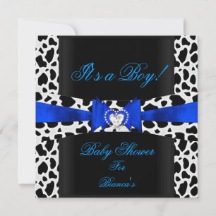 Invitation Baby Shower Garçon Bébé Bleu Noir et Blanc Impress