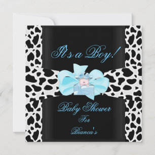 Invitation Baby Shower Garçon Bébé Bleu Noir et Blanc Imprimé